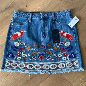 Embroidered jean skirt